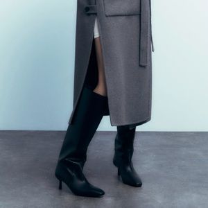 ZARA Black Heeled Leather Knee High | 9